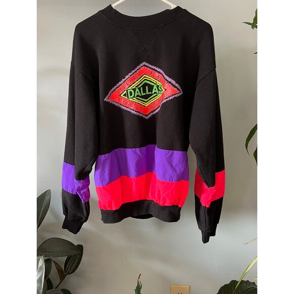 Vintage 80s Dallas graphic Crewneck sweatshirt neon Sun Fun hybrid size XL - Picture 1 of 7